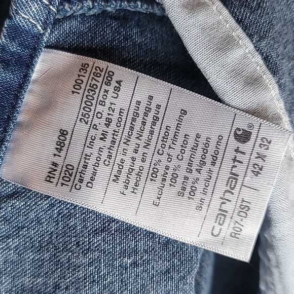carhartt Men Vintage Workwear Overalls Loose Fit Carpenter Blue Jean 42x32 EUC - Picture 12 of 16